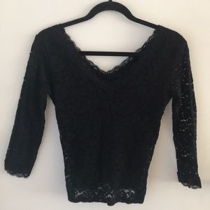 Black lace v-neck crop top